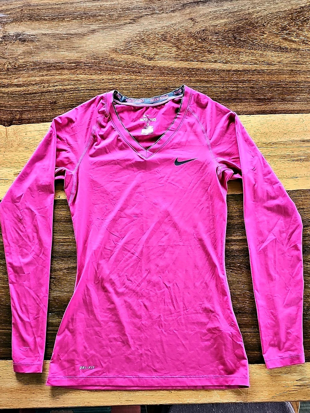 Nike Pro Dri-FIT Long-Sleeve V-Neck Top Pink Small